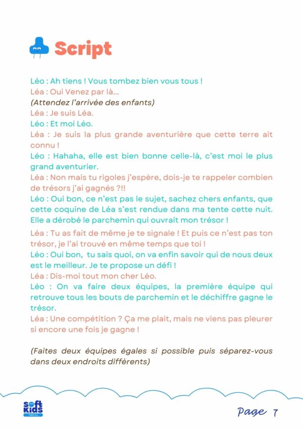 chasse au trésor explorateurs - extrait script